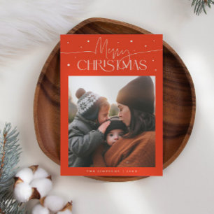 Merry Christmas Typography Red Photo Holiday Card
