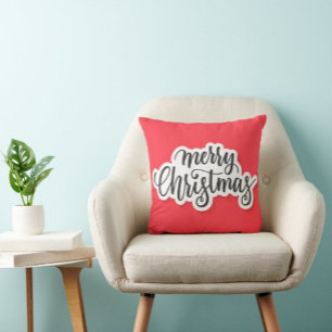 Merry Christmas Typography Red Pillow