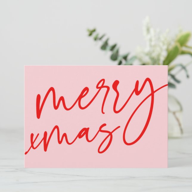 Merry Christmas Typography Red & Pink Holiday Card (Standing Front)