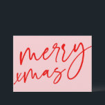 Merry Christmas Typography Red & Pink Holiday Card<br><div class="desc">Colourful holiday cards with envelopes to dress up your gifts this season. Features Merry Christmas in a bold red font on a pink background. On the reverse side Peace,  Love,  Joy and your own wording in white text highlighted on a red background.</div>