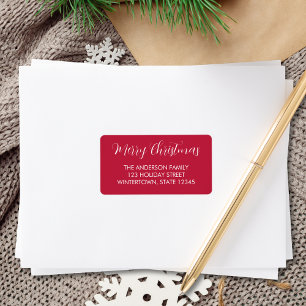 Merry Christmas Typography Red Return Address Label