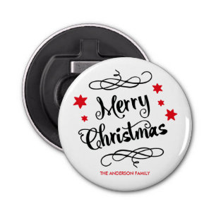 Merry Christmas Typography Red White Bottle Opener