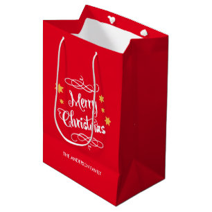 Merry Christmas Typography Red White Medium Gift Bag