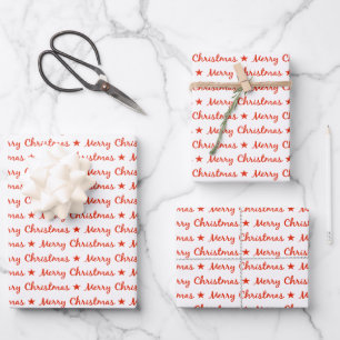 Merry Christmas Typography Red White Pattern Wrapping Paper Sheet