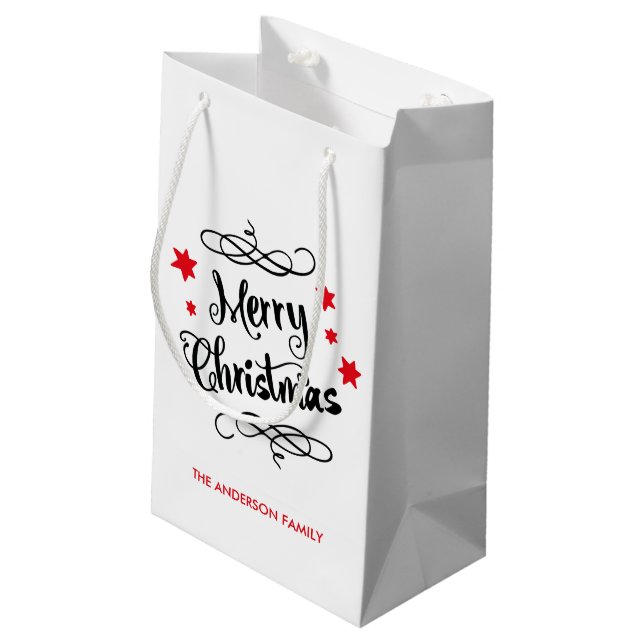Merry Christmas Typography Red White Small Gift Bag (Back Angled)