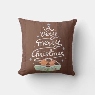 Merry Christmas Typography Reindeers Throw Pillow