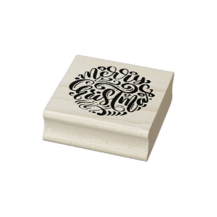 Merry Christmas Typography Rubber Stamp
