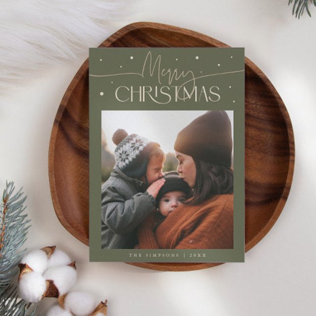 Merry Christmas Typography Sage Green Photo Holiday Card (Creator Uploaded)