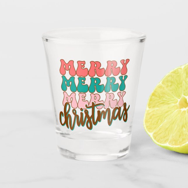 Merry Christmas Typography  Shot Glass (Front)