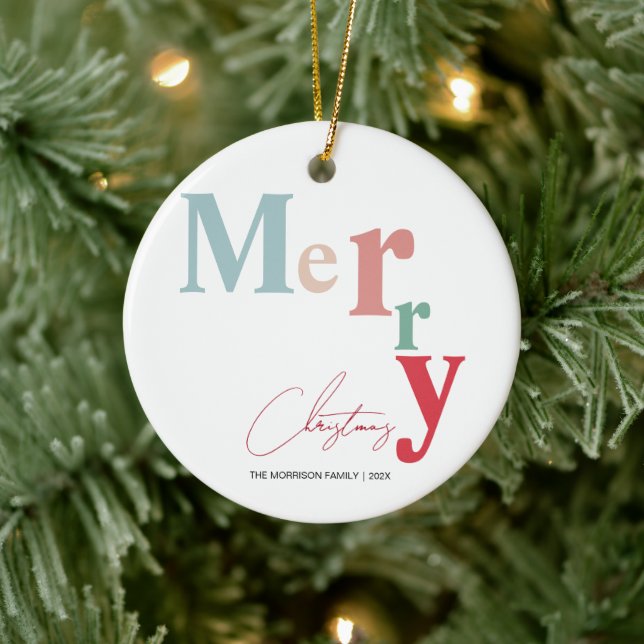 Merry Christmas typography simple light colour Ceramic Ornament (Tree)