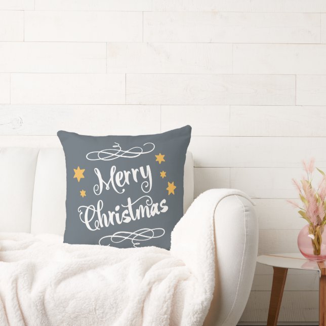Merry Christmas Typography Slate Grey White Cushion (Couch)