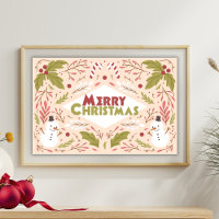Merry Christmas Typography Snowman Floral