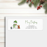 Merry Christmas Typography Snowman Return Address Return Address Label<br><div class="desc">Simple and cute Merry Christmas return address label with an illustration of a cute snowman and some animals. Perfect complement for your Christmas stationery. Illustrated and designed by Patricia Alvarez.</div>