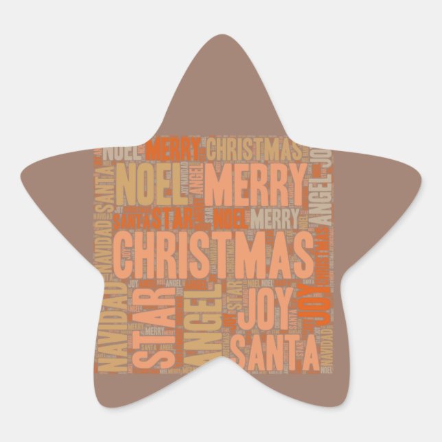 Merry Christmas Typography Star Sticker (Front)