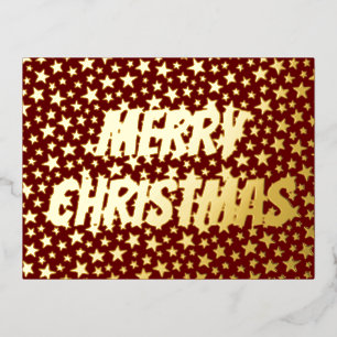 Merry Christmas typography Stars burgundy elegant Foil Holiday Postcard