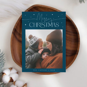 Merry Christmas Typography Teal Photo Holiday Card