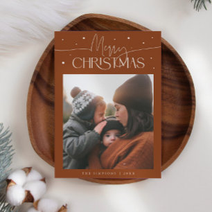 Merry Christmas Typography Terracotta Photo Holiday Card