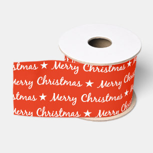 Merry Christmas Typography White Red Pattern Grosgrain Ribbon