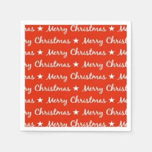 Merry Christmas Typography White Red Pattern Napkin