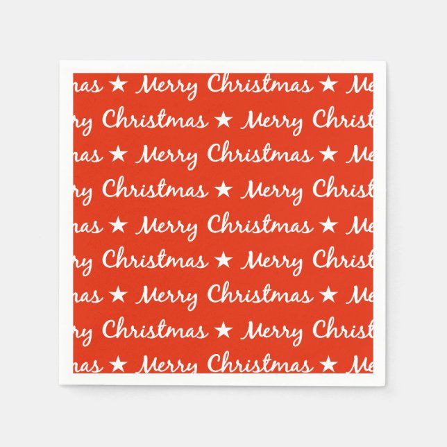 Merry Christmas Typography White Red Pattern Napkin (Front)