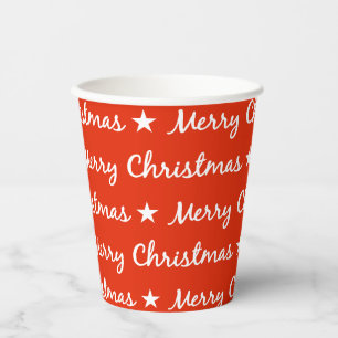 Merry Christmas Typography White Red Pattern Paper Cups