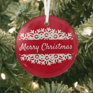 Merry Christmas Typography White Snowflake Glass Tree Decoration