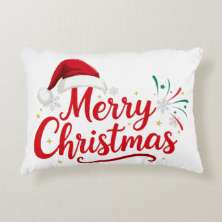 Merry Christmas Typography with Santa Hat and Snow Decorative Cushion