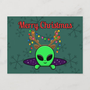 "Merry Christmas" UFO Alien Postcard