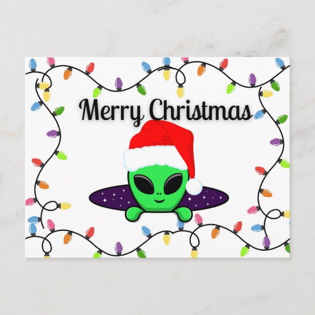 "Merry Christmas" UFO Alien Postcard (Front)