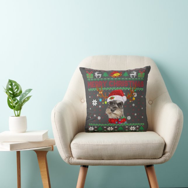 Merry Christmas Ugly Dog Schnauzer Santa Hat Cushion (Chair)