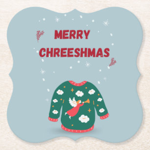 Merry Christmas Ugly Sweater Angel Paper Coaster