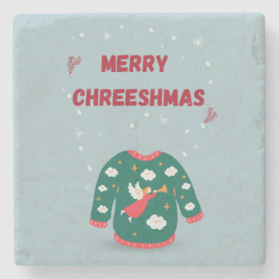 Merry Christmas Ugly Sweater Angel Stone Coaster