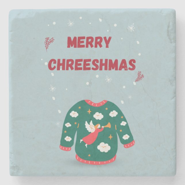 Merry Christmas Ugly Sweater Angel  Stone Coaster (Front)