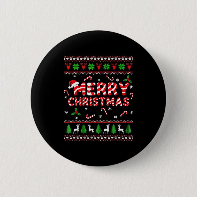 Merry Christmas Ugly Sweater Candy Cane Men Women  6 Cm Round Badge (Front)