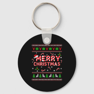 Merry Christmas Ugly Sweater Candy Cane Men Women Key Ring