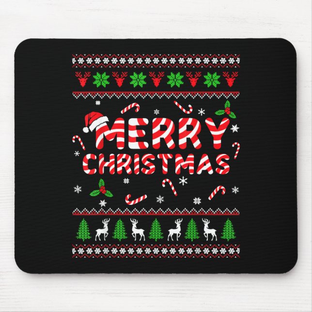 Merry Christmas Ugly Sweater Candy Cane Men Women  Mouse Pad (Front)