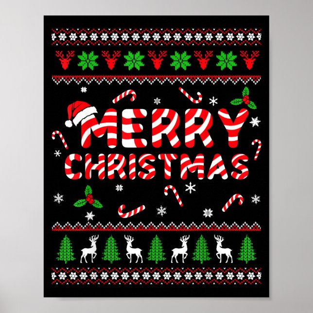 Merry Christmas Ugly Sweater Candy Cane Men Women  Poster (Front)