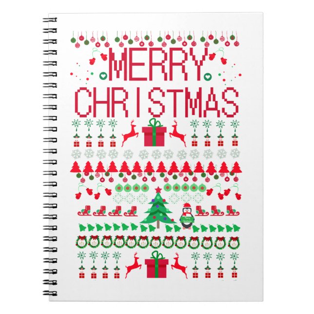 Merry Christmas Ugly Sweater style Notebook (Front)