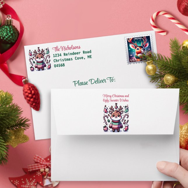 Merry Christmas & Ugly Sweater Wishes Reindeer Envelope (Creator Uploaded)