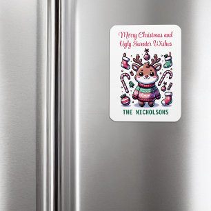 Merry Christmas & Ugly Sweater Wishes Reindeer Magnet