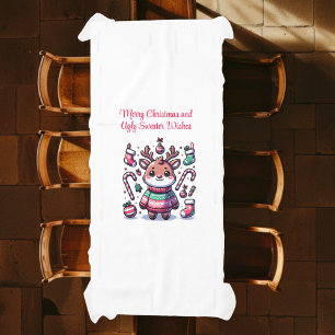 Merry Christmas & Ugly Sweater Wishes Reindeer Tablecloth