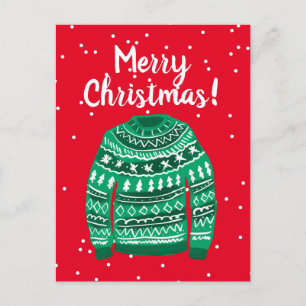 Merry Christmas ugly xmas sweater drawing Holiday Postcard