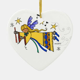 Merry Christmas Ukrainian folk art Angel Ceramic Tree Decoration