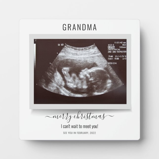 Merry Christmas Ultrasound Photo Pregnancy Plaque (Front)