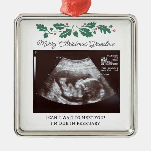 Merry Christmas Ultrasound Pregnancy Scan Grandma Metal Ornament (Front)