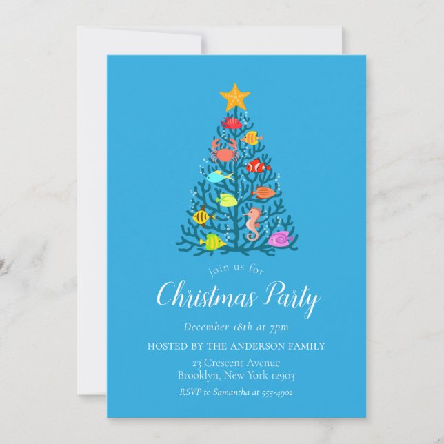 Merry Christmas Undersea Coral Tropical Fish Party Invitation (Front)