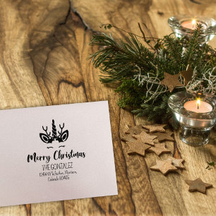 Merry Christmas Unicorn, Family Address Rubber Stamp