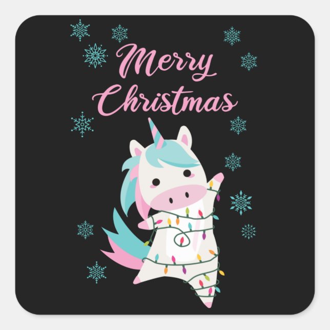 Merry Christmas Unicorn Magical Snow Square Sticker (Front)