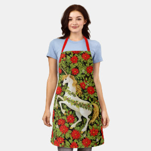Merry Christmas Unicorn Red Green White Apron