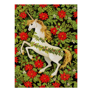 Merry Christmas Unicorn Red Green White Poster